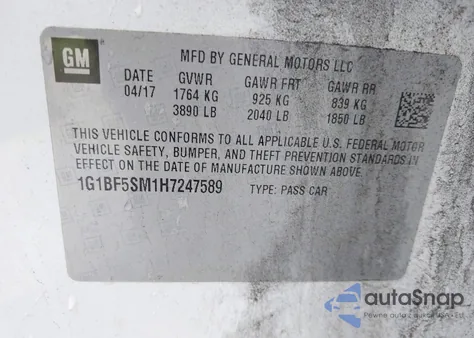 2017 Chevrolet Cruze Premier Auto из США, поврежденный, VIN 1G1BF5SM1H7247589